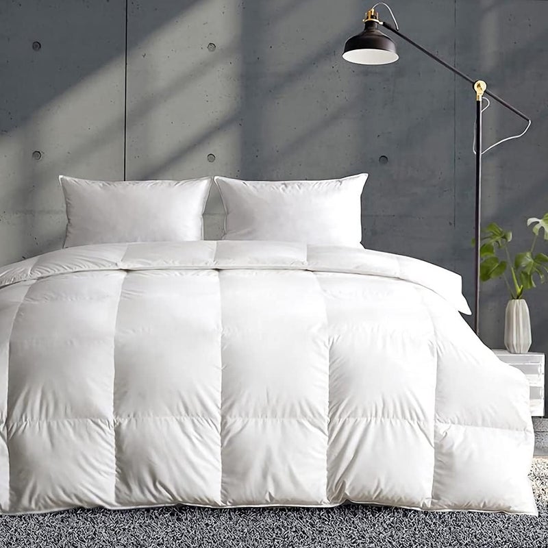 APSMILE Fluffy Down Feather Fibers Comforter King Size, Organic Cotton Cover Down Feather Fibers Duvet Insert for Warm Weather, High Fill Power Lightweight Blanket for Summer (Ivory White, 106x90) - Image 1