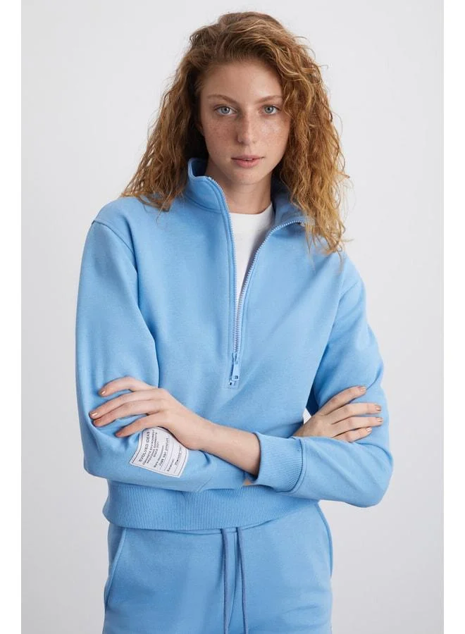 Ethiquet SAILENIS Women's Soft Inside Shardon Organic Cotton Half-Zip Regular Blue Sweatshirt.