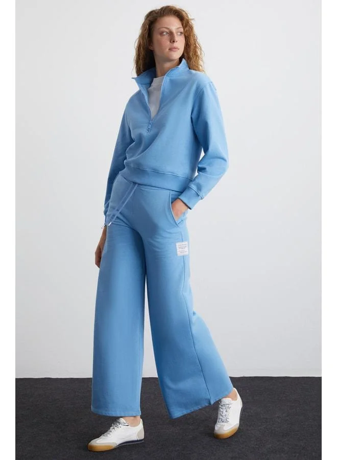 Ethiquet SAILENIS Women's Soft Inside Shardon Organic Cotton Half-Zip Regular Blue Sweatshirt.