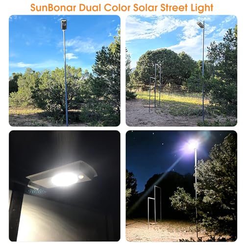 SunBonar Solar Street Lights Outdoor Motion Sensor, Dimmable & Cool White(6000K) & Warm White(3000K) & Timer, Dusk to Dawn Aluminum Solar Flood Light with Remote for Driveway Path Garden Parking Lot - Image 2