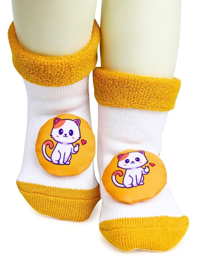 USOXO New Born Baby Soft Cotton Cute stylish Cartoon Character Face Terry (Towel) Socks Shoes | Booties Pack of 3, 3-6 Months (Multicolor) - Image 4