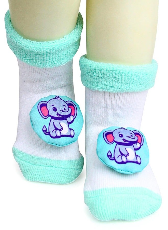 USOXO New Born Baby Soft Cotton Cute stylish Cartoon Character Face Terry (Towel) Socks Shoes | Booties Pack of 3, 3-6 Months (Multicolor) - Image 5