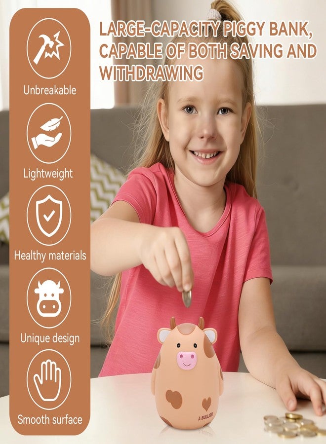 Jwthee Cute Cow Piggy Bank for Kids Adults, Piggy Bank Girls Unbreakable Money Box Innovative Small Saving Money Box Decoration Saving Jar Plastic Coin Banks for Adults Boys Girls - Image 4
