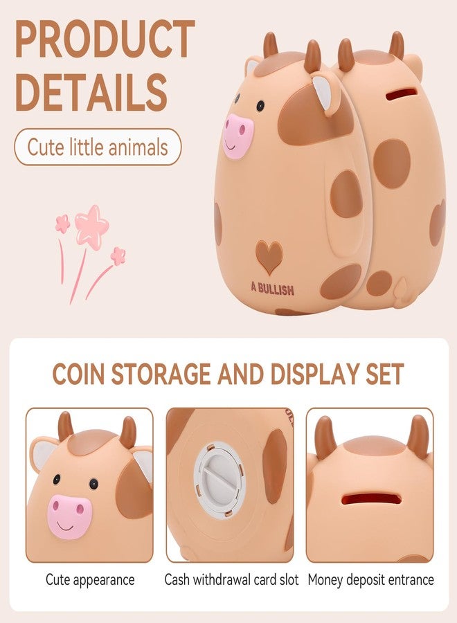 Jwthee Cute Cow Piggy Bank for Kids Adults, Piggy Bank Girls Unbreakable Money Box Innovative Small Saving Money Box Decoration Saving Jar Plastic Coin Banks for Adults Boys Girls - Image 3