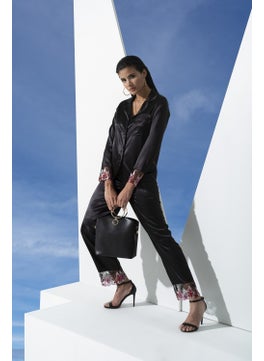 for you in&out 6-Piece Satin Embroidered Black Pajama Set S26857  - Image 2