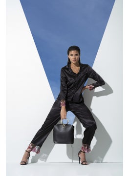 for you in&out 6-Piece Satin Embroidered Black Pajama Set S26857  - Image 3
