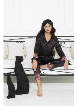 for you in&out 6-Piece Satin Embroidered Black Pajama Set S26857  - Image 4