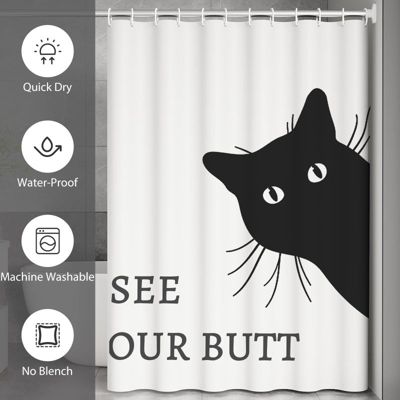 Mahrokh Funny Cat Shower Curtain - Waterproof Fabric Shower Curtain Set for Bathroom Decor - Farm Shower Curtain with 12 Hooks - 72x72 Inches - I See Your Butt - Image 5