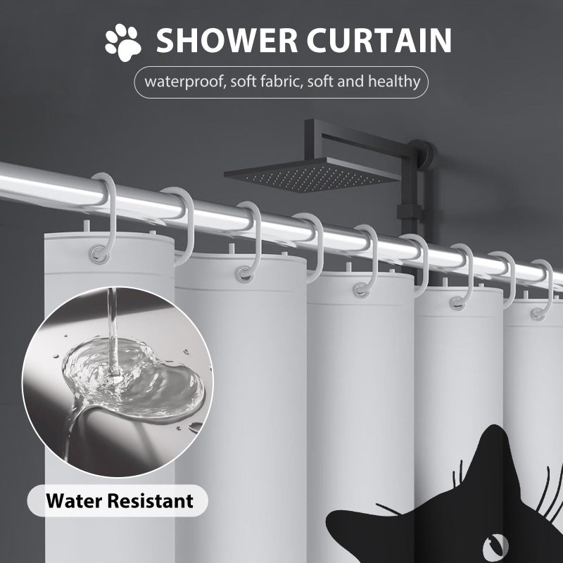 Mahrokh Funny Cat Shower Curtain - Waterproof Fabric Shower Curtain Set for Bathroom Decor - Farm Shower Curtain with 12 Hooks - 72x72 Inches - I See Your Butt - Image 4