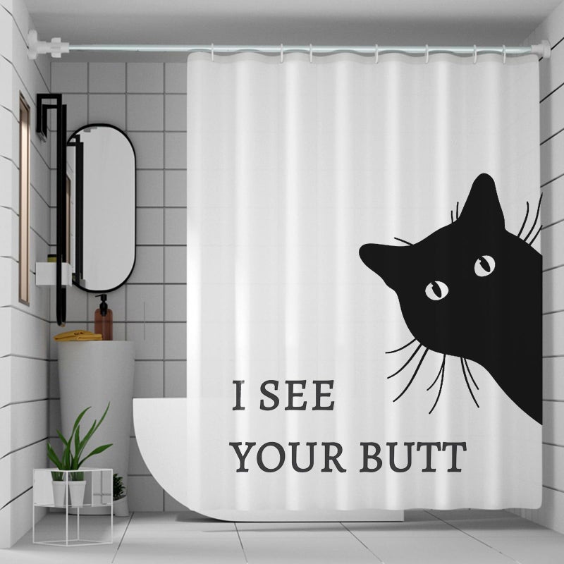 Mahrokh Funny Cat Shower Curtain - Waterproof Fabric Shower Curtain Set for Bathroom Decor - Farm Shower Curtain with 12 Hooks - 72x72 Inches - I See Your Butt - Image 1