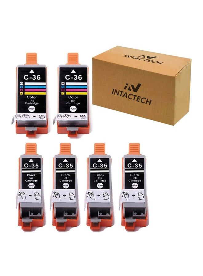 IN INTACTECH Compatible Ink Cartridges Replacement for Canon 35 36 Ink Cartridges PGI-35 CLI-36 Work for pixma iP110 iP100 TR150 mini260 mini320 (Black-4nos, Color-2nos, 6-Pack) - Image 1