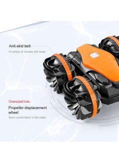 Swift RC Stunt Car with 360° Rotation, RC Boat 2.4Ghz, Amphibious Remote Control Car for Kids, 4WD Off Road Birthday Gift Water Beach Pool Toys, Orange  - Image 3