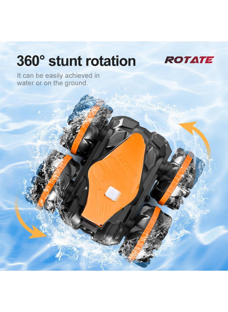 Swift RC Stunt Car with 360° Rotation, RC Boat 2.4Ghz, Amphibious Remote Control Car for Kids, 4WD Off Road Birthday Gift Water Beach Pool Toys, Orange  - Image 4