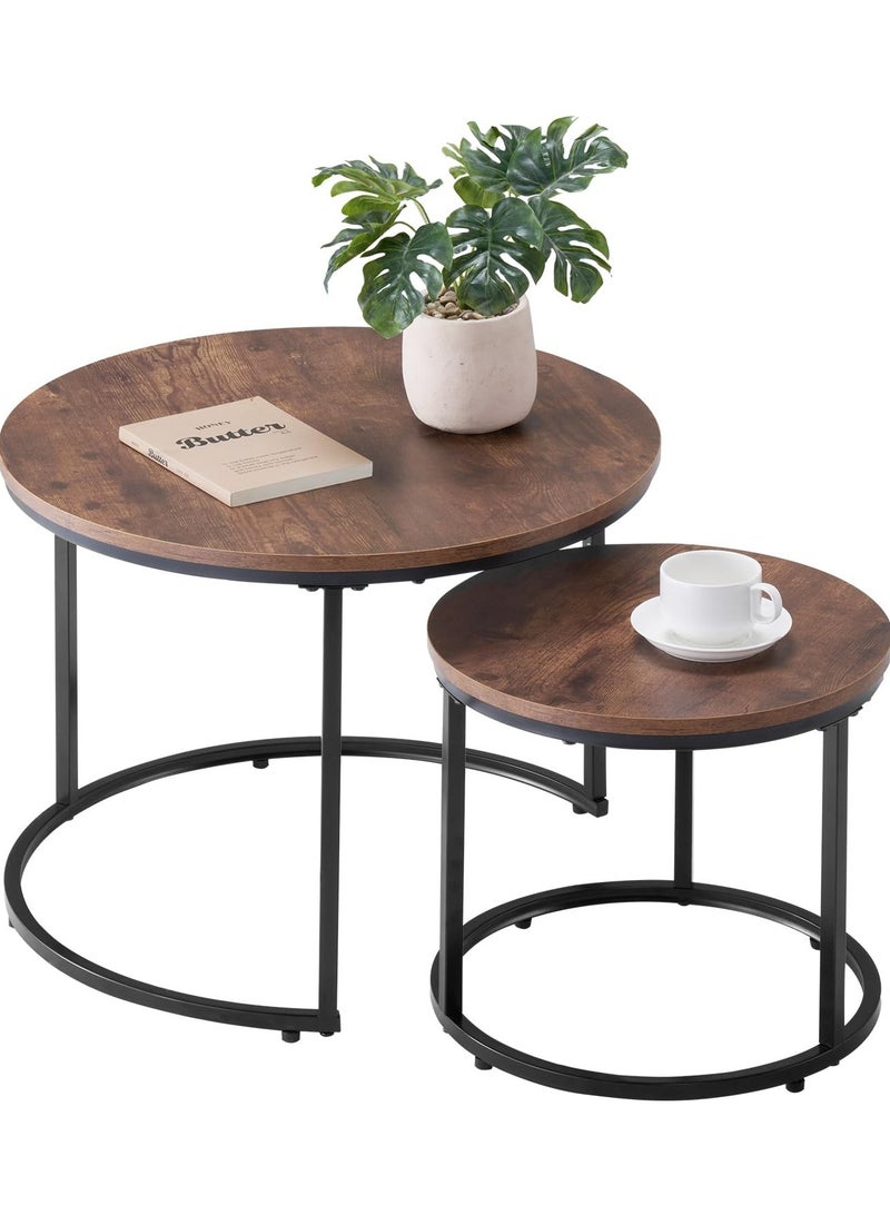 ACPLAY Coffee Table Nesting Side Round Set of 2 End Table Top Sturdy Metal Frame Desk Centerpiece Living Room Bedroom Apartment Modern Industrial Simple Nightstand - Image 1