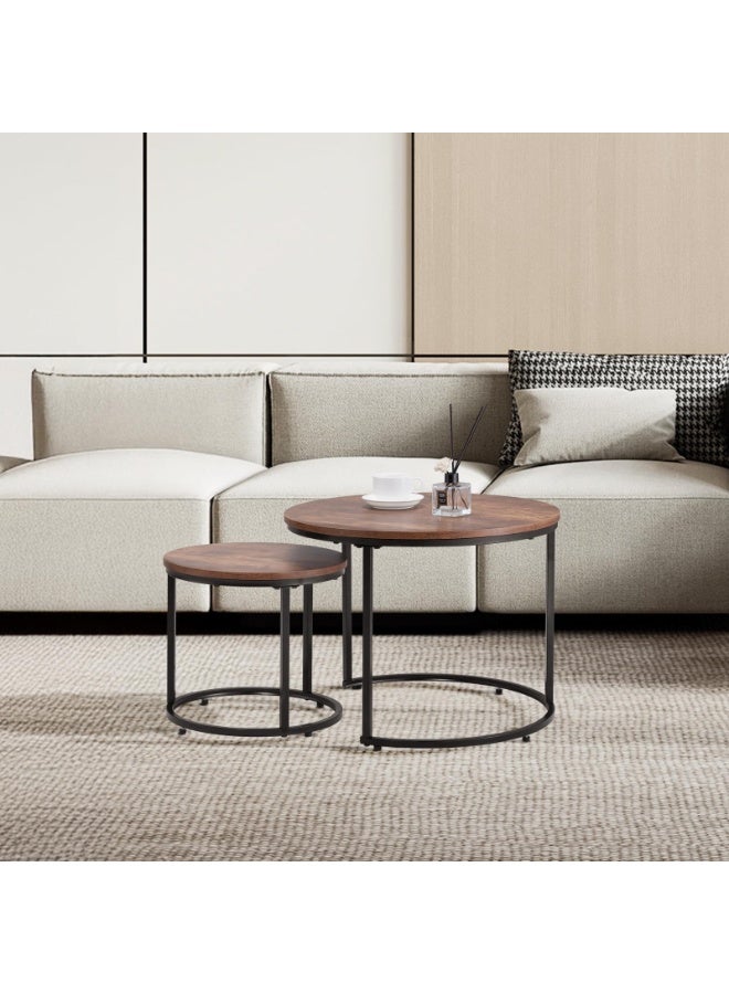 ACPLAY Coffee Table Nesting Side Round Set of 2 End Table Top Sturdy Metal Frame Desk Centerpiece Living Room Bedroom Apartment Modern Industrial Simple Nightstand - Image 3