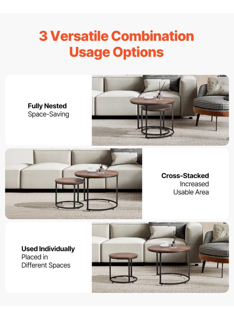 ACPLAY Coffee Table Nesting Side Round Set of 2 End Table Top Sturdy Metal Frame Desk Centerpiece Living Room Bedroom Apartment Modern Industrial Simple Nightstand - Image 4