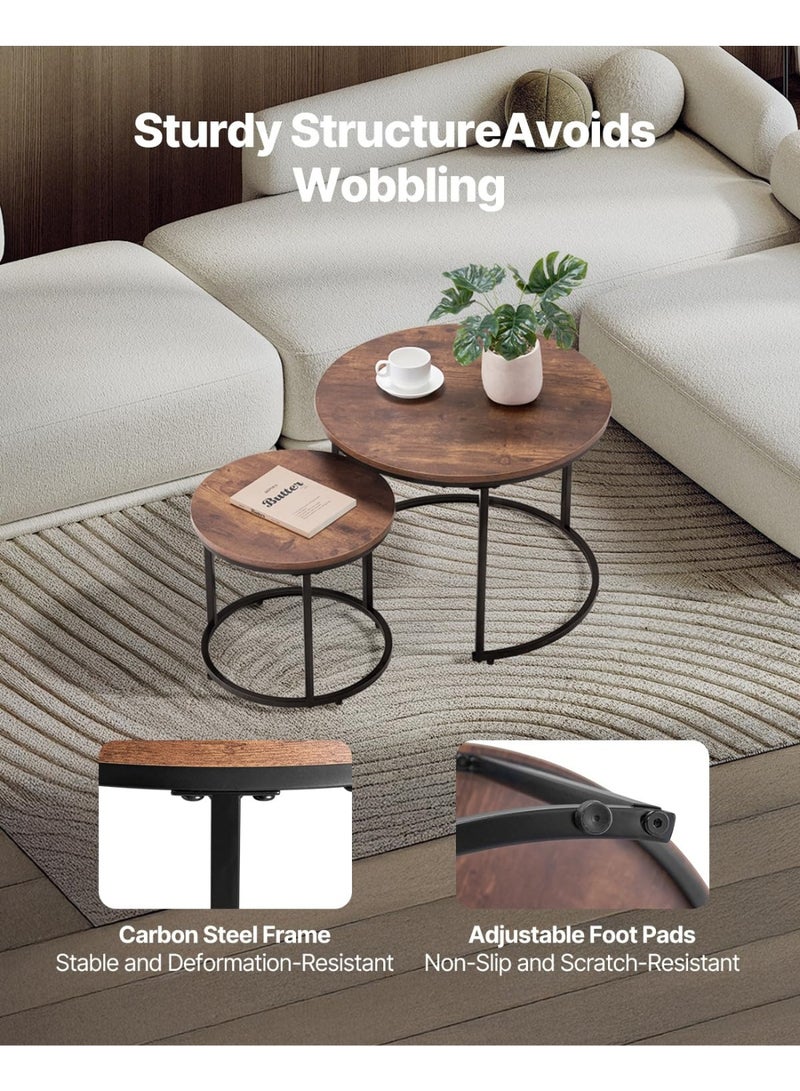 ACPLAY Coffee Table Nesting Side Round Set of 2 End Table Top Sturdy Metal Frame Desk Centerpiece Living Room Bedroom Apartment Modern Industrial Simple Nightstand - Image 5