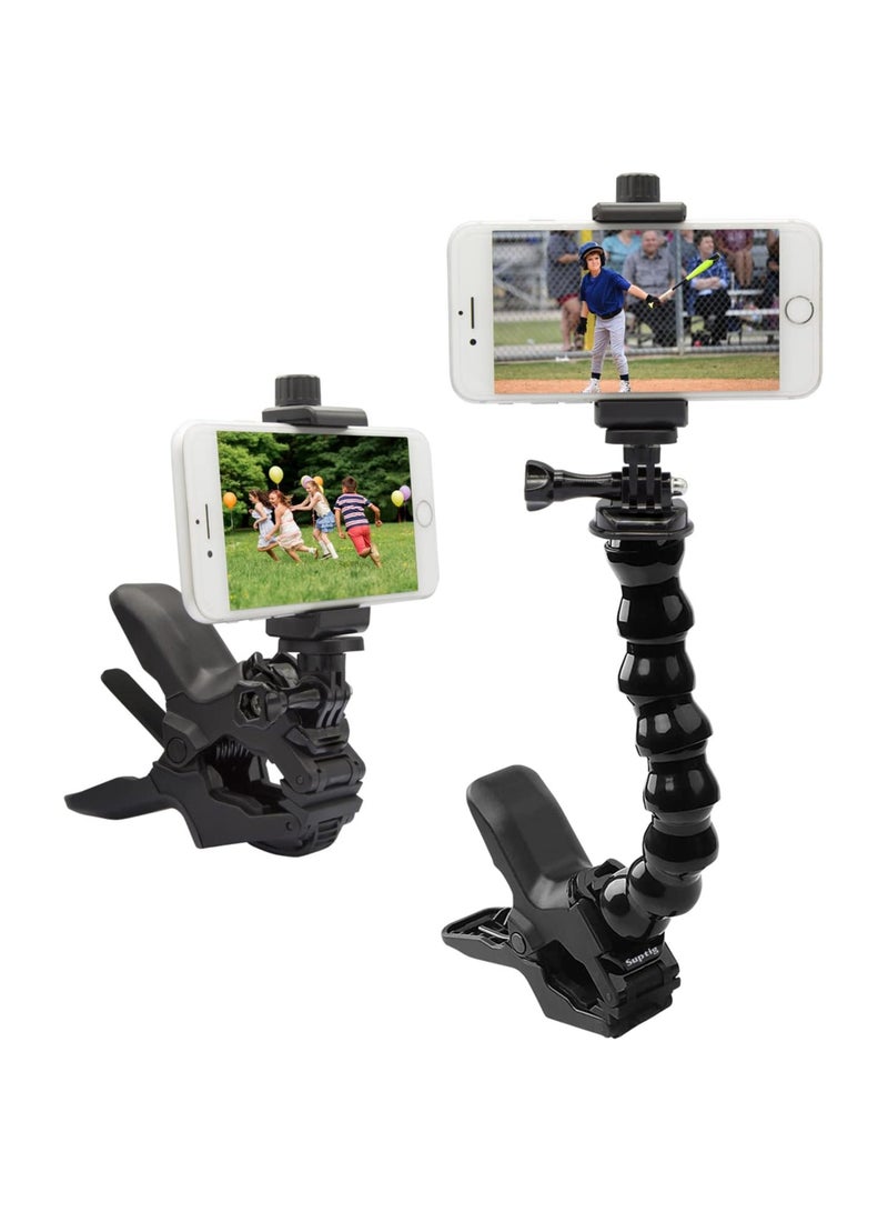 SYOSI Phone Holder, Desk Gooseneck Mount, Cell Phone Clamp Clip for Pole, Mobile Phone Mount Stand, Compatible for iPhone 14 Plus Phone 13 Pro Xs Max XR X 8 7 6 6s Plus and Other 4-7'' Device - Image 1