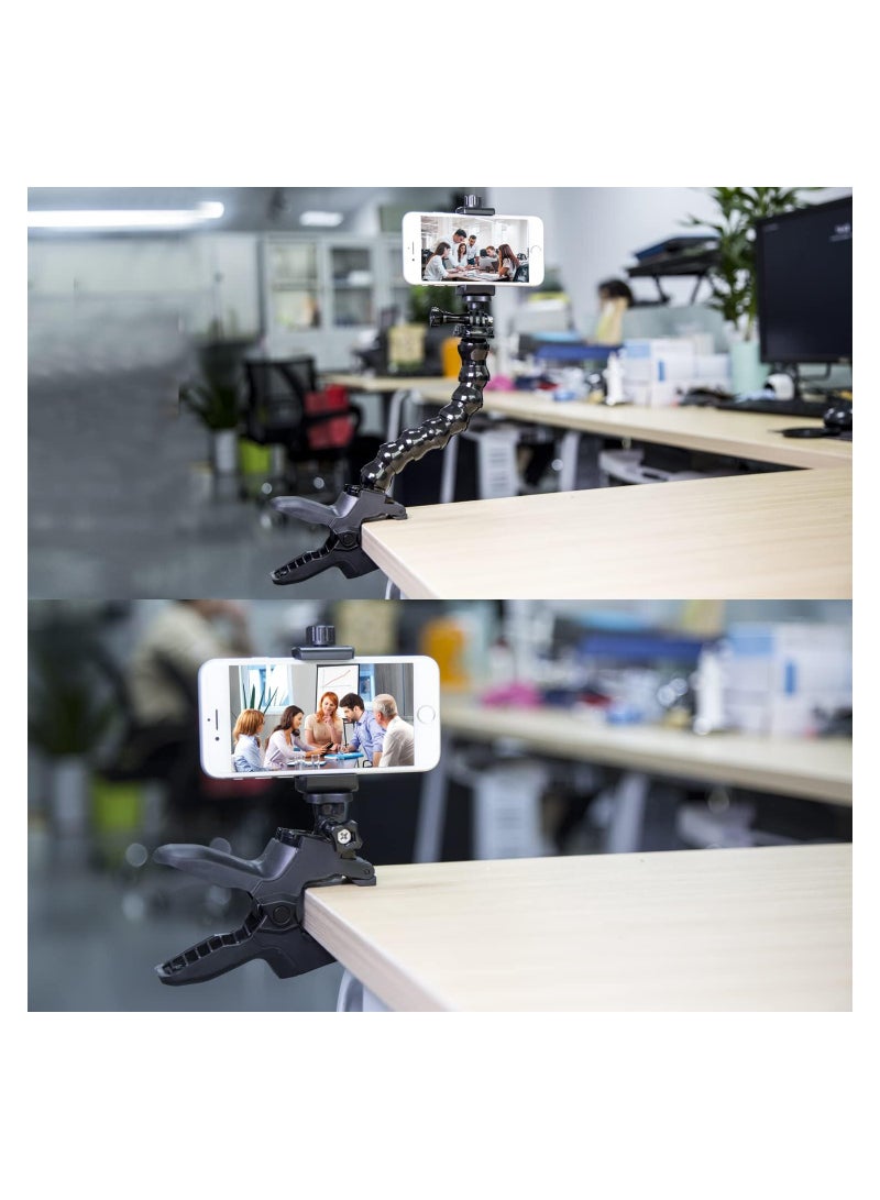 SYOSI Phone Holder, Desk Gooseneck Mount, Cell Phone Clamp Clip for Pole, Mobile Phone Mount Stand, Compatible for iPhone 14 Plus Phone 13 Pro Xs Max XR X 8 7 6 6s Plus and Other 4-7'' Device - Image 2