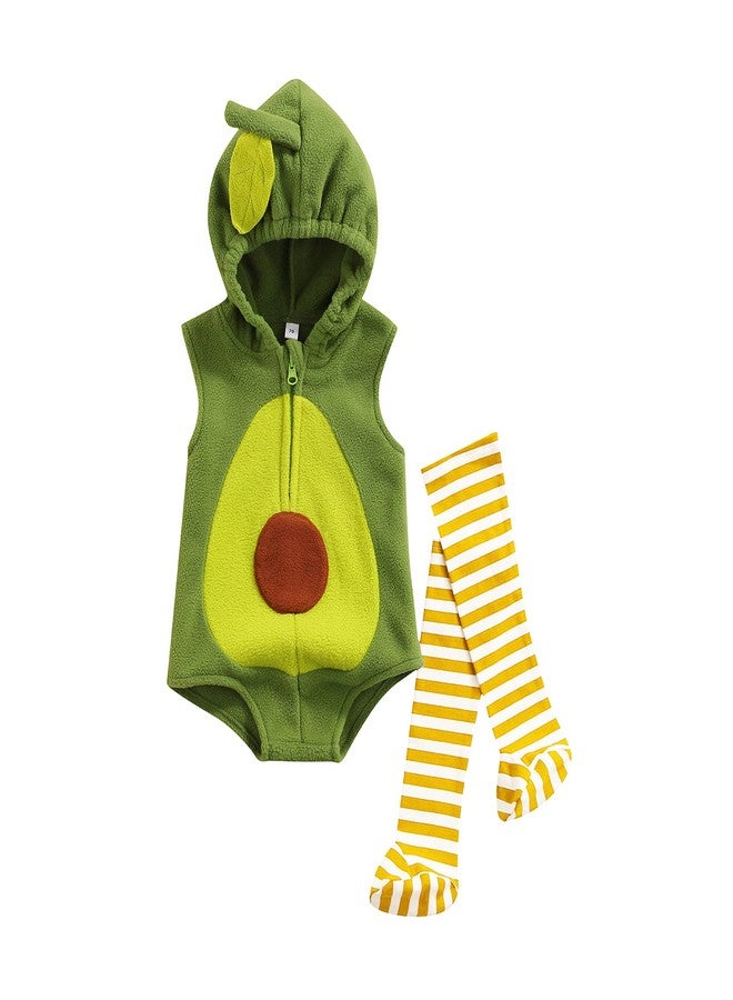 Gureui Newborn Baby Girl Boy Halloween Costumes Animal Fruit Hooded Romper Onesie Toddler Infant Zipper Outfit (B Green Avocado, 0-6 Months) - Image 1