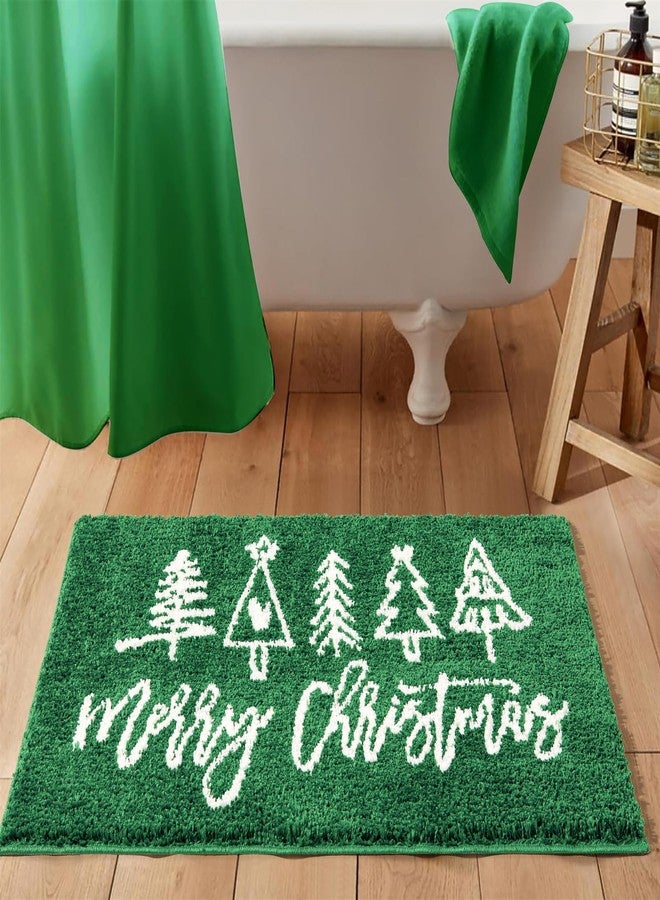 Aldopein Merry Christmas Bath mat Washable Non Slip, 20’’W x 32’’L Cute Colorful Green Modern Christmas Tree Bathroom Rugs Decor, Absorbent Shaggy Microfiber Xmas Holiday Winter Bath Rug Shower Floor Mat - Image 1