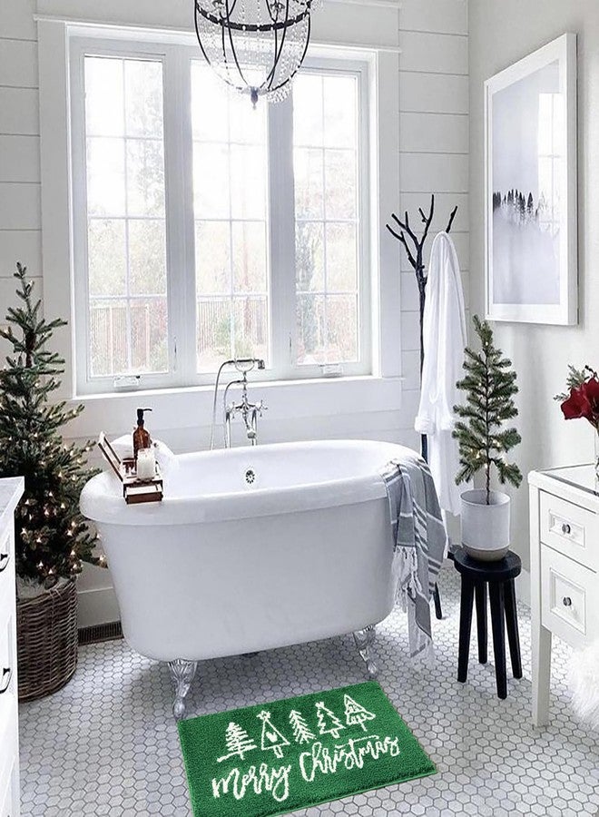 Aldopein Merry Christmas Bath mat Washable Non Slip, 20’’W x 32’’L Cute Colorful Green Modern Christmas Tree Bathroom Rugs Decor, Absorbent Shaggy Microfiber Xmas Holiday Winter Bath Rug Shower Floor Mat - Image 2