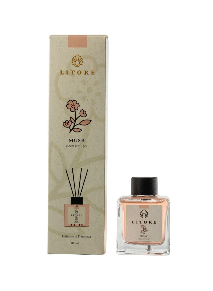 Litore Reed Diffuser - Musk Fragrance, 100ml | Long-Lasting Home Fragrance | Natural & Elegant Room Diffuser - Image 1