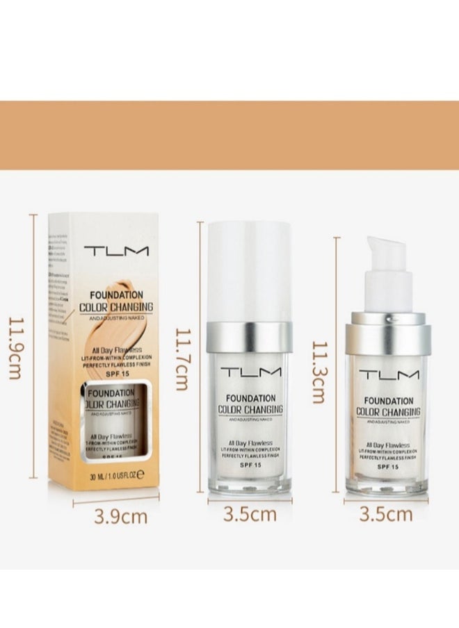 TLM - Colour Changing Foundation for Different Skin Tone, Foundation Makeup Base Nude Face Liquid Full Coverage Concealer, TLM Concealer Cover Cream, SPF15 - Image 1