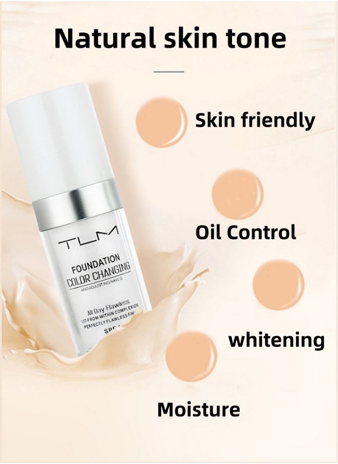 TLM - Colour Changing Foundation for Different Skin Tone, Foundation Makeup Base Nude Face Liquid Full Coverage Concealer, TLM Concealer Cover Cream, SPF15 - Image 1