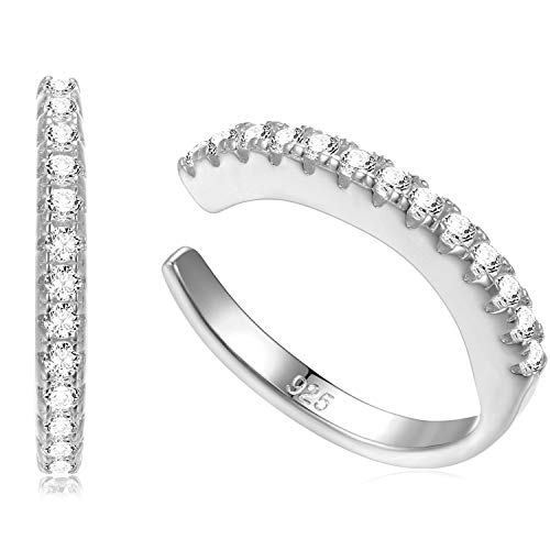 espere Sterling Silver Ear Cuff No Piercing CZ Ear Wrap, Pair of 2, Rhodium Plated - Image 1