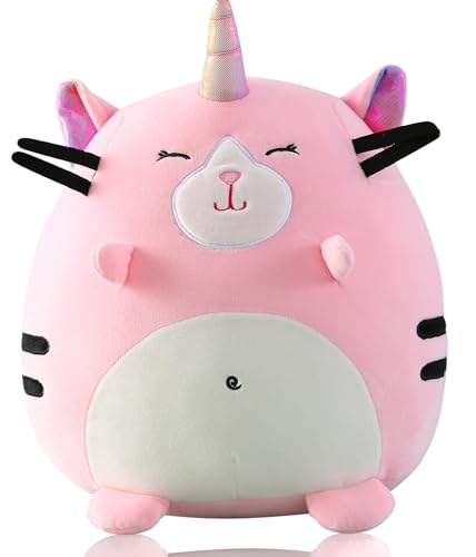 Marsjoy 8 Pink Caticorn Plush Pillow Toy Squishy Stuffed Animal Plushie Cute Cat Unicorn Huggable Toy Kawaii Soft Cushion for Girl Kid Birthdays Christmas - Image 1