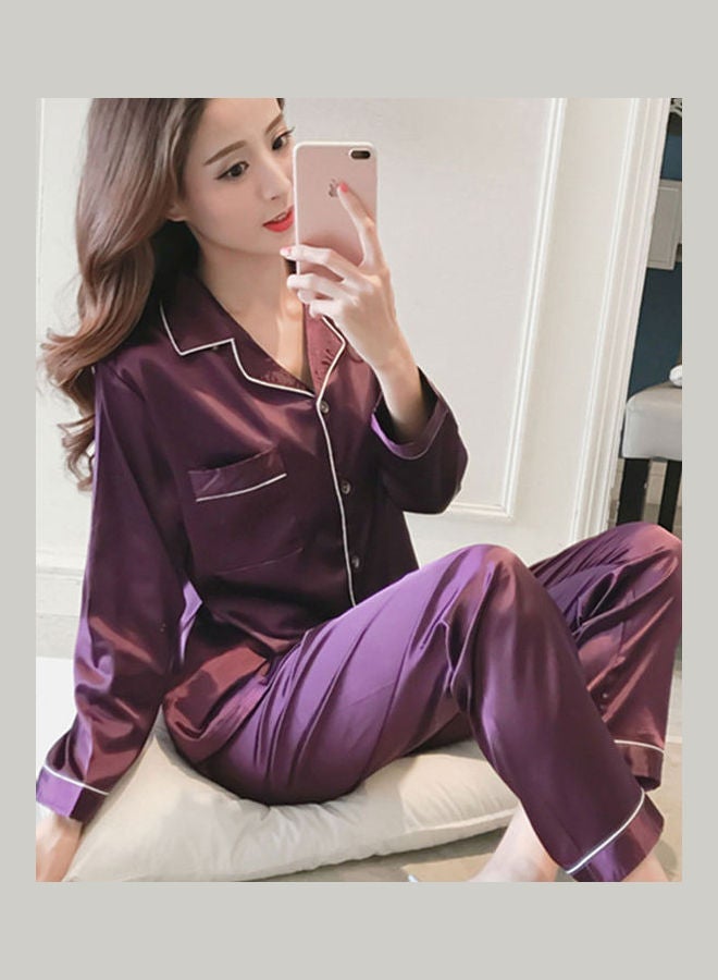 Long Sleeve Autumn And Pajamas Set Purple