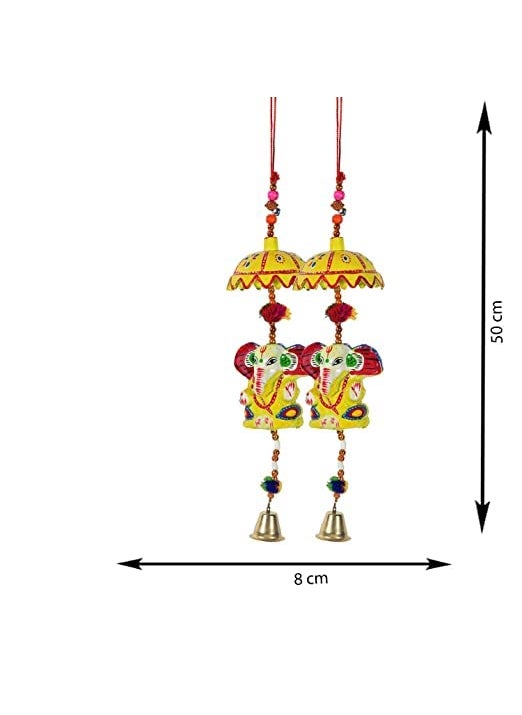 ADITYA IMPEX ADITYA IMPEX Handicraft rajasthane Colored Bells Desing Decorative showpice Wind Chimes for Home Balcony Garden Positive EnergyDecor Hanging Long Bells Umbrella Ganesh Set of 2 Piece Multicolour  - Image 3
