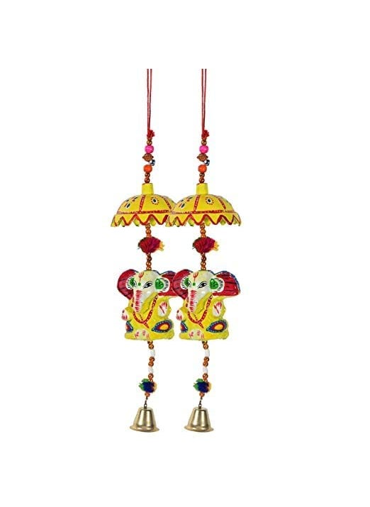 ADITYA IMPEX ADITYA IMPEX Handicraft rajasthane Colored Bells Desing Decorative showpice Wind Chimes for Home Balcony Garden Positive EnergyDecor Hanging Long Bells Umbrella Ganesh Set of 2 Piece Multicolour  - Image 1