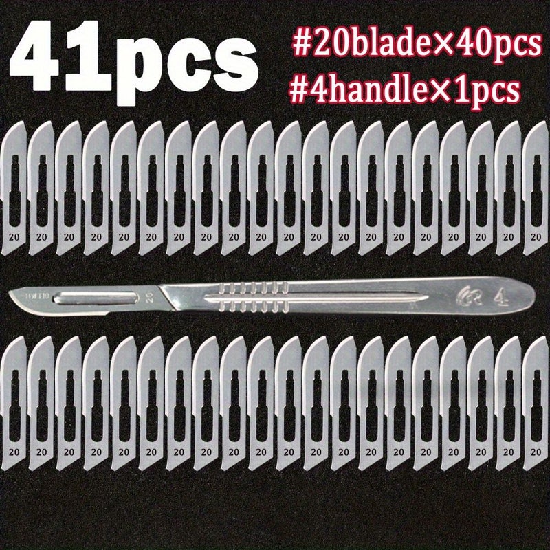 V 41 Pieces Per Set Utility Industrial Carbon Steel Blades No 22 With Non Extendable Heavy Duty Blade Handle No 4 For Art Carving Model Carving Crafts Industrial Carving Cellphone Repair Daily Grafting Shaving And Trimming Non Medical - Image 4