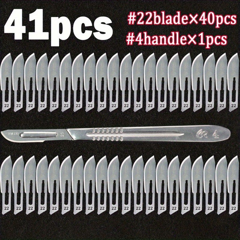 V 41 Pieces Per Set Utility Industrial Carbon Steel Blades No 22 With Non Extendable Heavy Duty Blade Handle No 4 For Art Carving Model Carving Crafts Industrial Carving Cellphone Repair Daily Grafting Shaving And Trimming Non Medical - Image 5