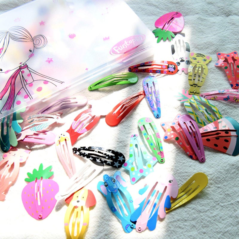 Funtopia Hair Clips for Girls,100 Pcs No Slip Metal Snap, Barrettes for Kids Teens Women, Cute Candy Color Cartoon Design Hair Pins (Animals Fruits Crowns Stars) - Image 4