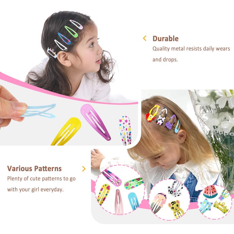 Funtopia Hair Clips for Girls,100 Pcs No Slip Metal Snap, Barrettes for Kids Teens Women, Cute Candy Color Cartoon Design Hair Pins (Animals Fruits Crowns Stars) - Image 2