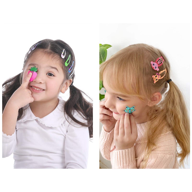 Funtopia Hair Clips for Girls,100 Pcs No Slip Metal Snap, Barrettes for Kids Teens Women, Cute Candy Color Cartoon Design Hair Pins (Animals Fruits Crowns Stars) - Image 3