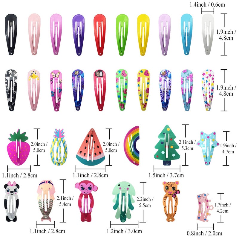 Funtopia Hair Clips for Girls,100 Pcs No Slip Metal Snap, Barrettes for Kids Teens Women, Cute Candy Color Cartoon Design Hair Pins (Animals Fruits Crowns Stars) - Image 5