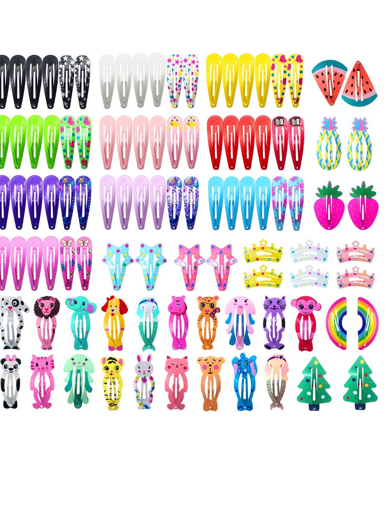 Funtopia - Funtopia Hair Clips for Girls,100 Pcs No Slip Metal Snap, Barrettes for Kids Teens Women, Cute Candy Color Cartoon Design Hair Pins (Animals Fruits Crowns Stars) - Image 1