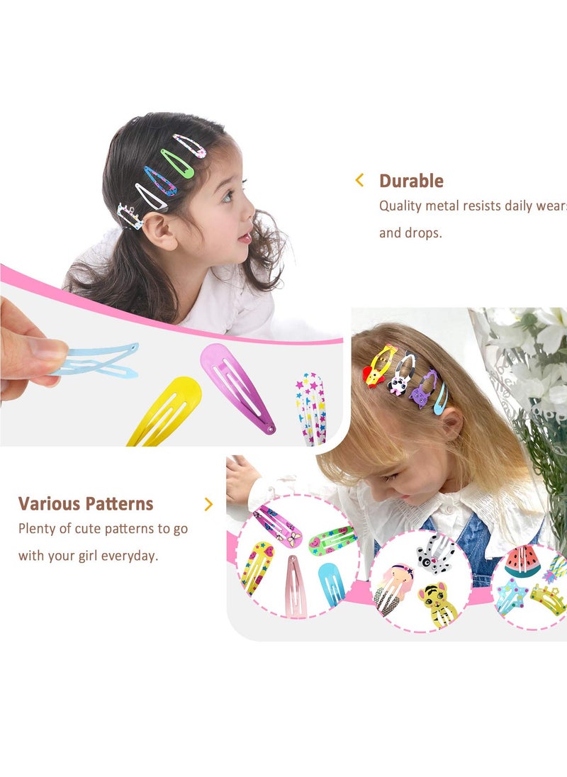 Funtopia - Funtopia Hair Clips for Girls,100 Pcs No Slip Metal Snap, Barrettes for Kids Teens Women, Cute Candy Color Cartoon Design Hair Pins (Animals Fruits Crowns Stars) - Image 1