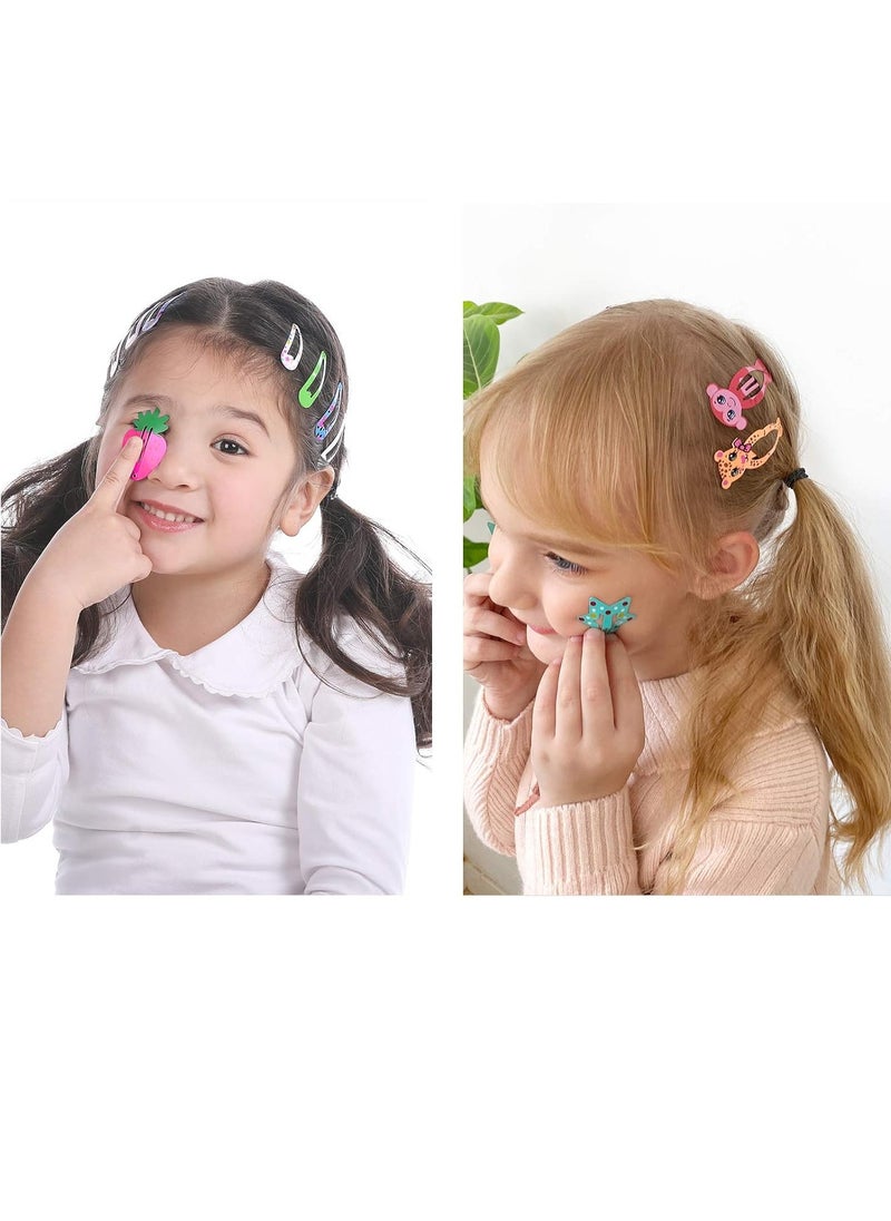 Funtopia - Funtopia Hair Clips for Girls,100 Pcs No Slip Metal Snap, Barrettes for Kids Teens Women, Cute Candy Color Cartoon Design Hair Pins (Animals Fruits Crowns Stars) - Image 1