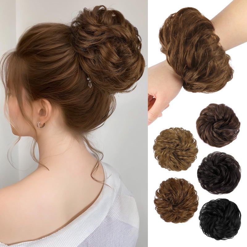 HMD 100 Human Hair Bun Messy Bun Extensions Human Hair Messy Rose Bun Hair Piece Curly Hair Bun with Elastic Band Bun Extensions Tousled Updo Hairpieces for WomenMedium Brown
