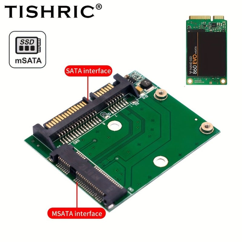 بطاقة تحويل ومحول Tisphric Msata إلى Sata سوداء مقاس 25 بوصة واجهة Sata 22 سنًا لتحويل محرك الأقراص الصلبة Msata SSD من فتحة Pcie نصف الطول - Image 5