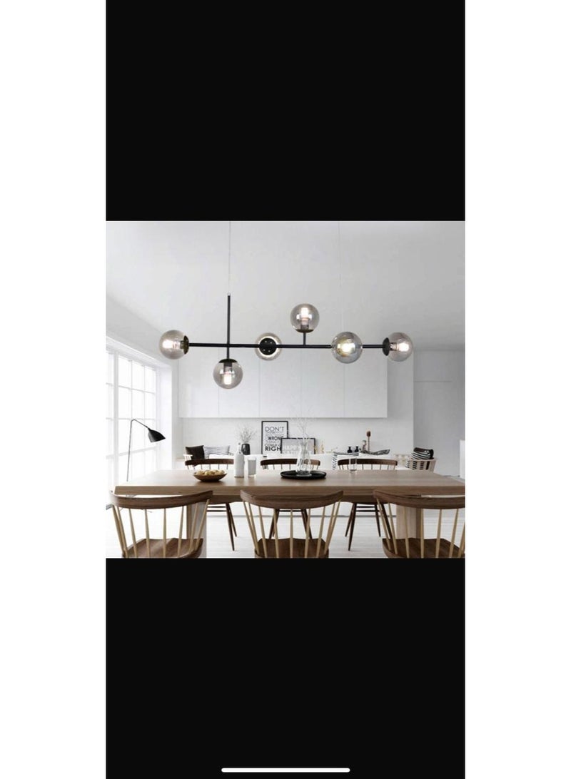 ALMIFTAH Modern 6-Light Glass Globe Chandelier – Black Metal Linear Pendant Light Fixture for Dining Room, Kitchen Island, or Living Room – Adjustable Hanging Ceiling Lamp with Contemporary Design - Image 1