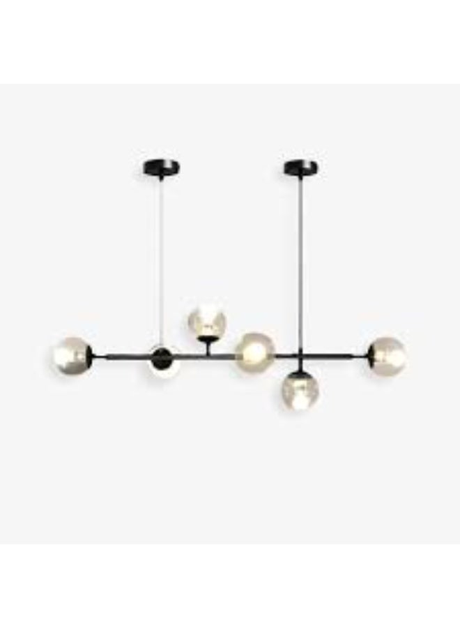 ALMIFTAH Modern 6-Light Glass Globe Chandelier – Black Metal Linear Pendant Light Fixture for Dining Room, Kitchen Island, or Living Room – Adjustable Hanging Ceiling Lamp with Contemporary Design - Image 2