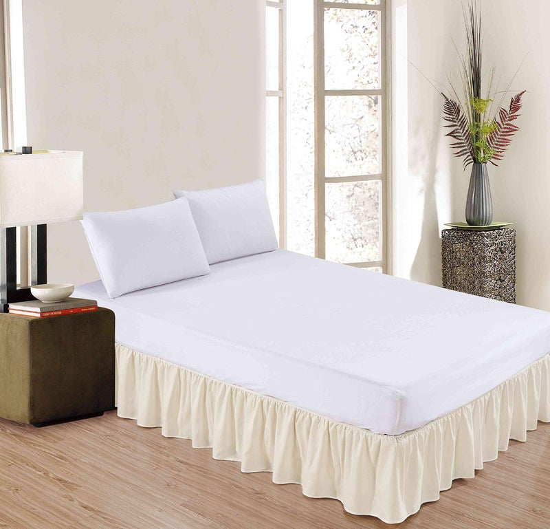 Sheets & Beyond Wrap Around Solid Microfiber Luxury Hotel Quality Fabric Bedroom Gathered Ruffled Bedding Bed Skirt 14 Inch Drop (King, Beige) - Image 2