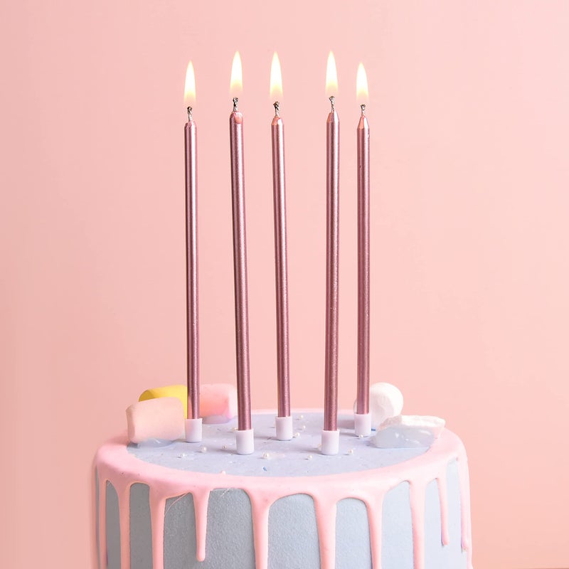 PHD CAKE Rose Gold Long Thin Metallic Birthday Candles, Cake Candles, Birthday Parties, Wedding Decorations, Party Candles - Image 2