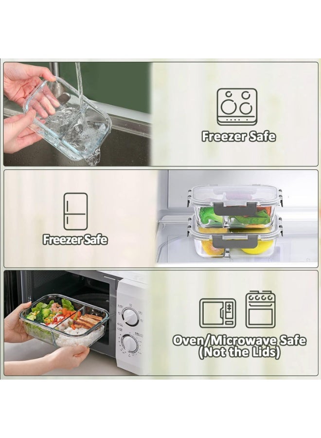 Happy Home 1 Pack 2-Compartment Glass Meal Prep Containers 1400ml Airtight Glass Lunch Containers, Glass Food Storage Containers with Lids, Suitable for Microwave, Oven, Freezer and Dishwasher - Image 4